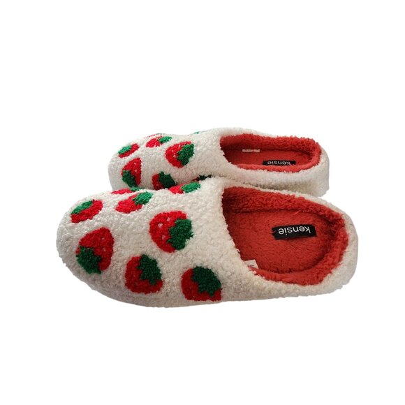 Kensie Womens Fuzzy Strawberry Print Indoor Slippers Size 10/11 - Picture 3 of 6